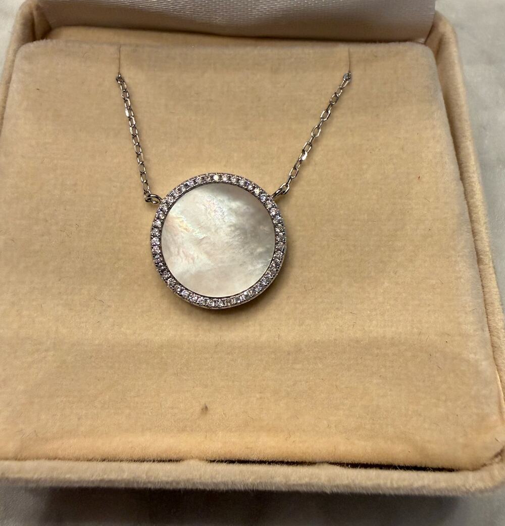 18" Mother of Pearl Halo Necklace 14k Gold over 925 Sterling Silver EJ Stamped